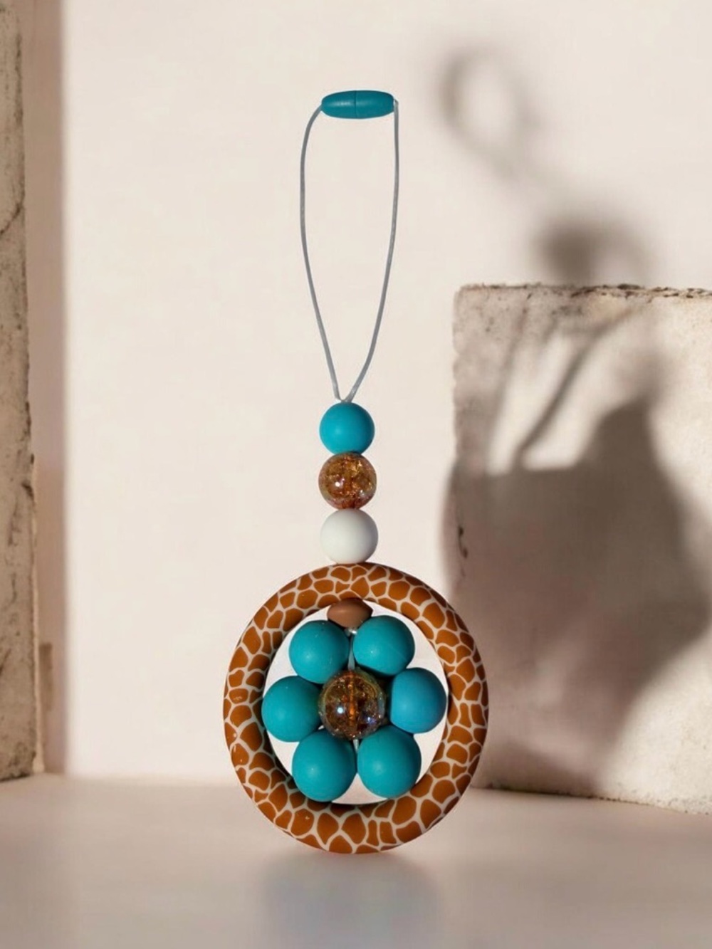 Handmade Turquoise & Tan Giraffe Pattern Silicone Car Charm